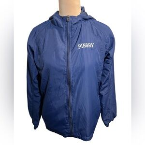 Pingry Academy School Lined Windbreaker Youth Size Large Blue School Spell out